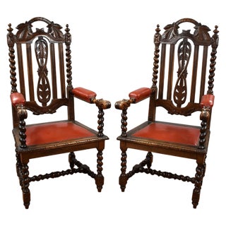 Set of Oak Barley Twist Armchairs For Sale