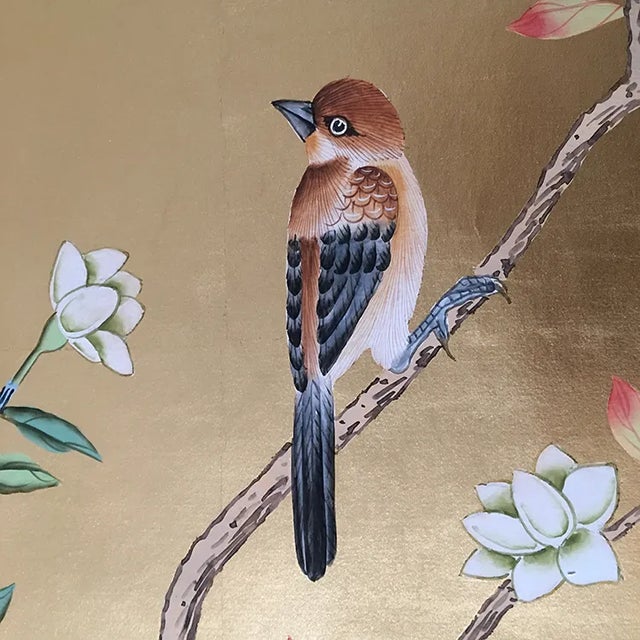 Gold Chinoiserie Hand Painted Wallpapers Mural Panel - 6 Panels For Sale - Image 8 of 10