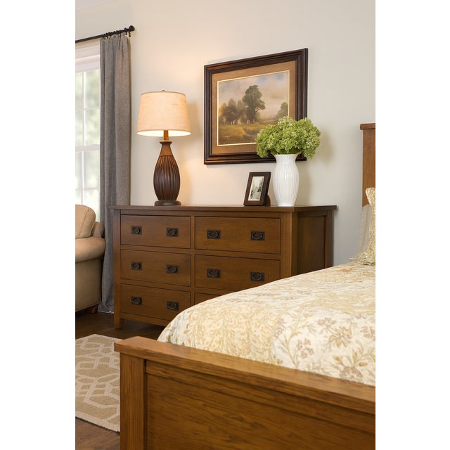 2020s Mission 6 Drawer Oak Dresser - Walnut Stain For Sale - Image 5 of 8