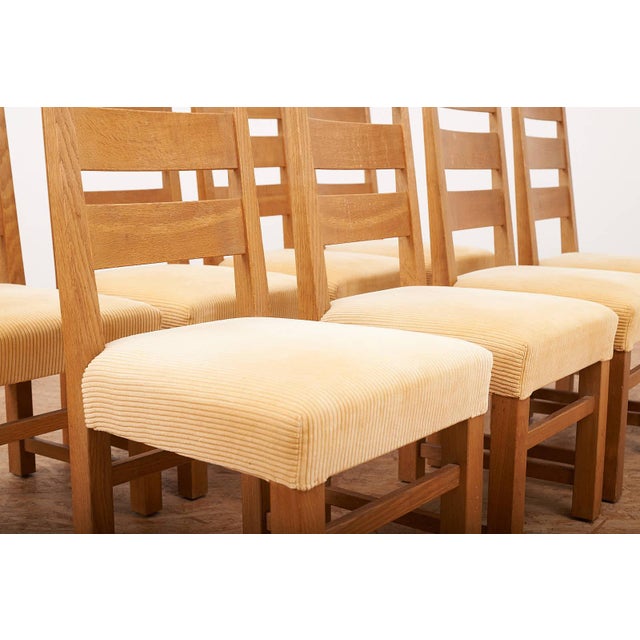 Chairs in Oak in Yellow Corduroy Fabric by Anliker Langenthal, 1960s, Set of 8 For Sale - Image 8 of 16