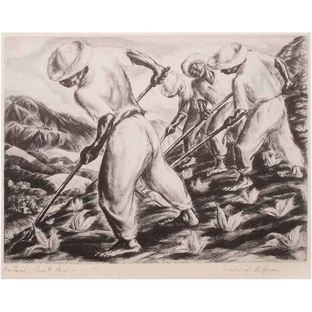 A very realistic First Edition period black and white offset lithograph (print) of drawing "Pastoral, Puerto Rico" by...