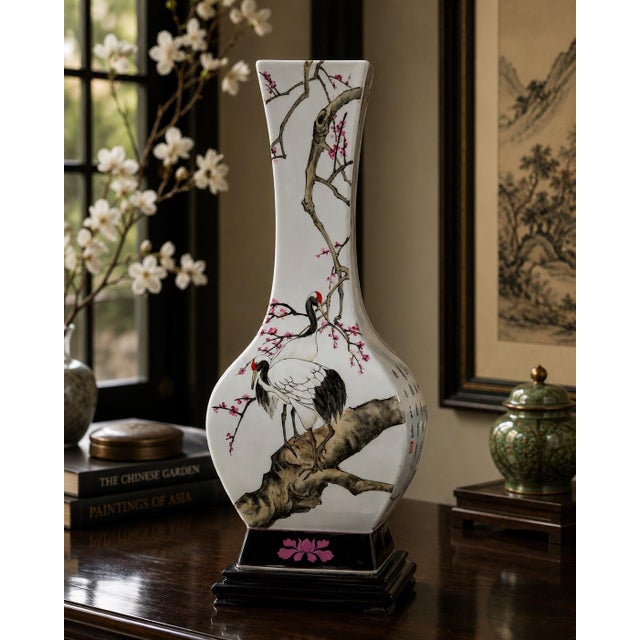 An exceptional large-scale hand-painted Chinese porcelain vase acquired from Ming Village in Singapore in the late 20th...