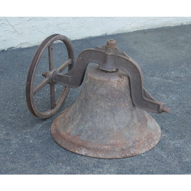 High Quality Antique Cast Iron Farm, School Yard or Church Bell with Yoke an Wheel