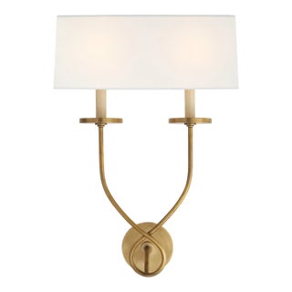 Visual Comfort Chapman & Myers Collection Antique Brass Symmetric Twist Double Wall Sconce For Sale