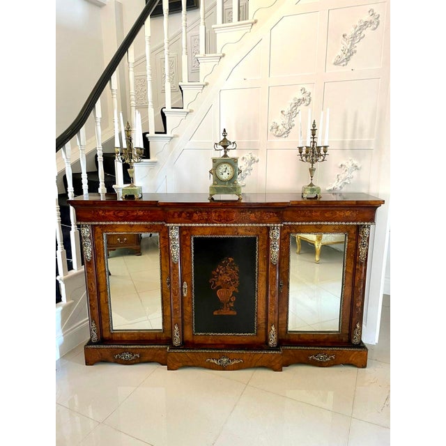 Outstanding quality large antique victorian inlaid floral marquetry burr walnut ormolu mounted credenza having a quality...