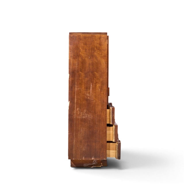 Lane Furniture Lane Staccato Brutalist Mid Century Walnut Armoire Highboy Dresser For Sale - Image 4 of 11