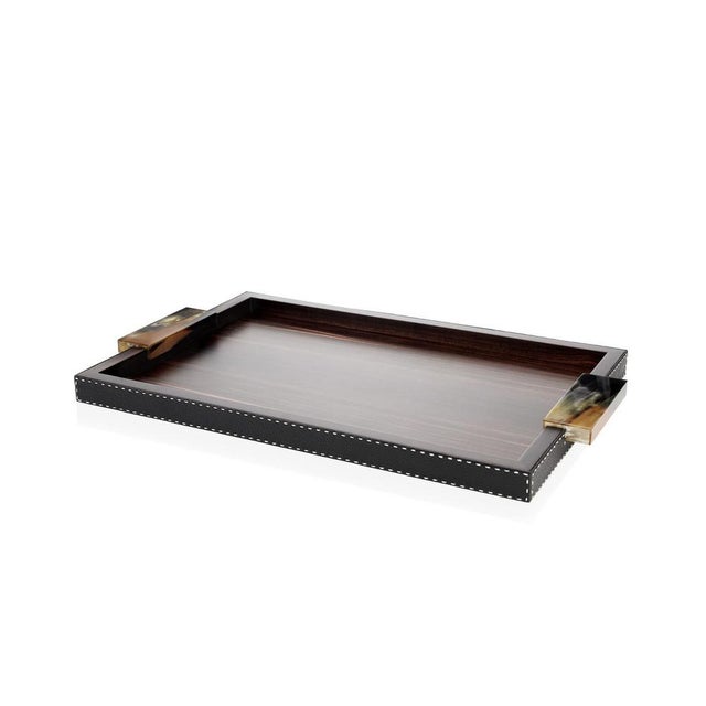 Wood Gioele Tray in Matte Amara Ebony Veneer and Aida Pebbled Leather by Arcahorn For Sale - Image 7 of 8