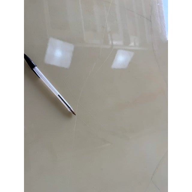 Cream 1980s Karl Springer Style Lacquered Goatskin Square Pedestal Dining or Conference Table For Sale - Image 8 of 12