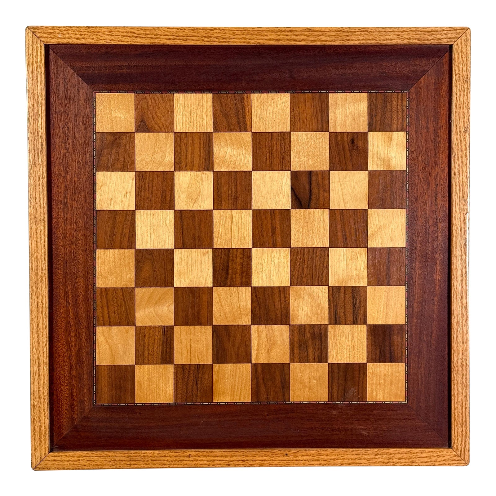 Vintage 24" Hand Made Solid Wood Chess Board With Mixed Hardwoods