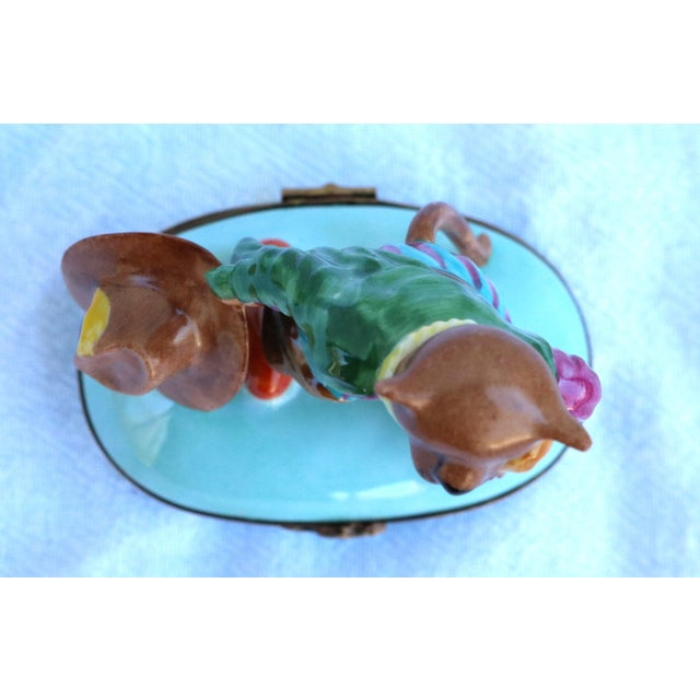 Limoges, France Late 20th Century Puss N' Boots Hand-Painted Limoges Snuff Trinket Box 4" Tall For Sale - Image 4 of 13