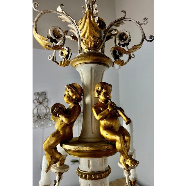 Rococo Chandelier With Gilt Putti and Hand-Painted Ir For Sale In Los Angeles - Image 6 of 15