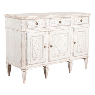 19th Century Swedish White Painted Pine Sideboard Buffet For Sale