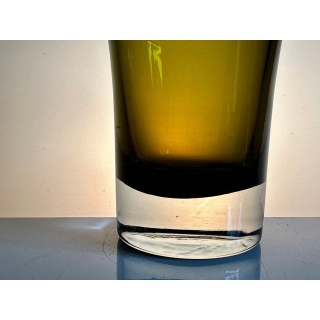 Glass Sculptural Glass Art Vase in Olive Green from the Riihimäen Lasi Oy Glassworks, Finland, 1960s For Sale - Image 7 of 13