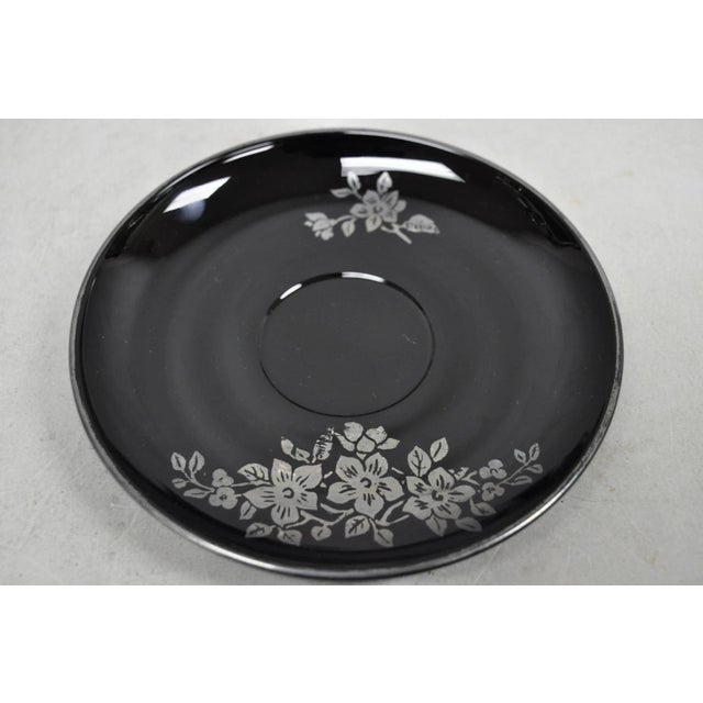 Vintage Rockwell Black Amethyst Glass Creamer Sugar Set Sterling Silver Overlay For Sale - Image 4 of 14