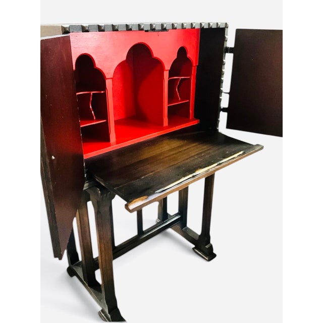 Black Spanish Revival Drop-Front Secretary Desk | Moorish Writing Cabinet | Mediterranean Escritorio c.1930 For Sale - Image 8 of 13