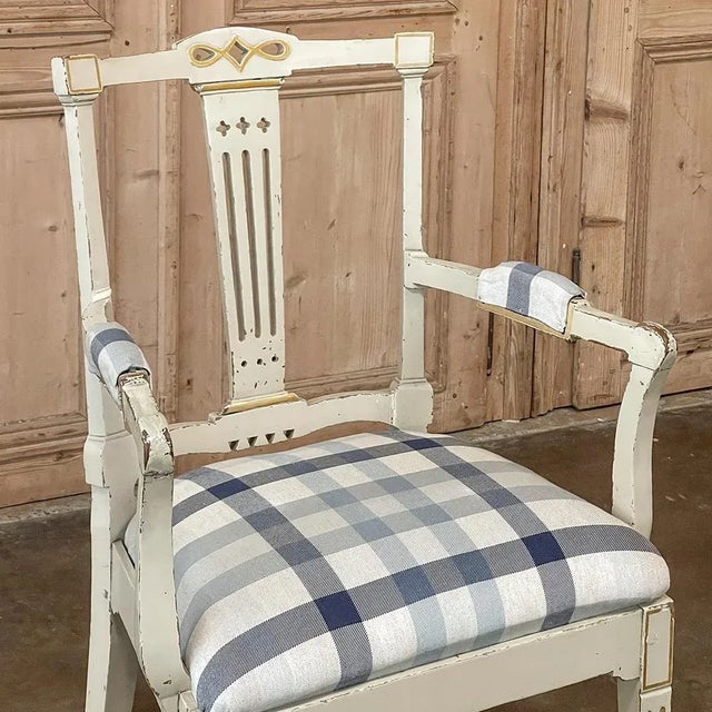 Set of 6 Antique Swedish Gustavian Painted Dining Chairs Includes 2 Armchairs For Sale In Dallas - Image 6 of 13