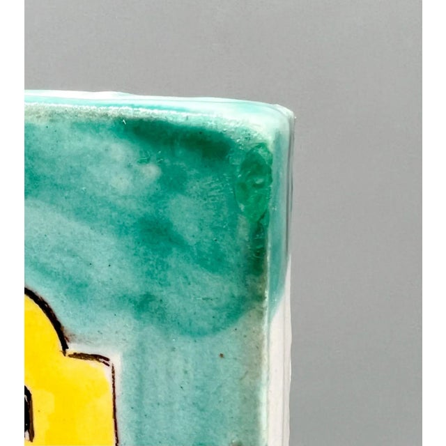 Vintage Italian Turquoise Sicilian Folk Art Ceramic Wall Pocket For Sale - Image 10 of 13