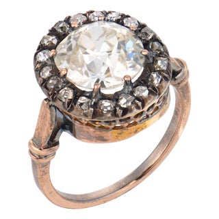 Early 20th Century Victorian Gia 3.65 Carat Old Mine Cut Diamond 14k Yellow Gold Cluster Ring, Size 7 For Sale
