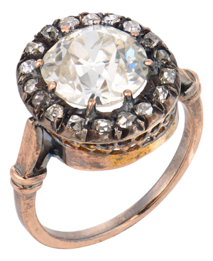 Early 20th Century Victorian Gia 3.65 Carat Old Mine Cut Diamond 14k Yellow Gold Cluster Ring, Size 7