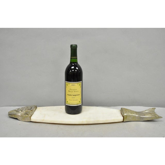 Vintage Mid Century Modern Salmon Fish Marble & Cast Metal Serving Platter, Made in Portugal, Marked "T.C.". Circa Mid...