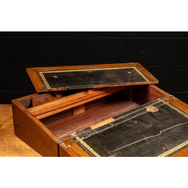 Antique English Walnut Folding Lap Desk For Sale - Image 4 of 11