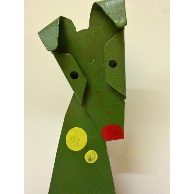 Mid-Century Modern Large 13.5" Hand-Painted Metal "Green Dog" Pendulum Wall Clock by Óxidos – Fully Functional (Rare Retired Colorway) For Sale - Image 3 of 9