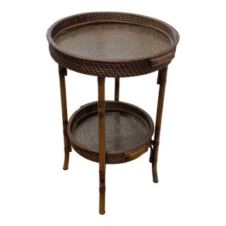 Wicker and Faux Bamboo Folding Tray Table For Sale