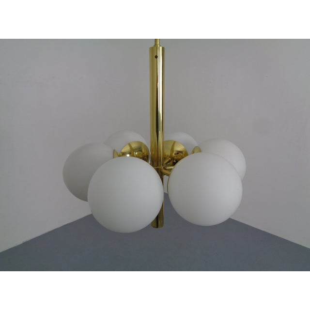 Sputnik Brass and Glass Ceiling Chandelier from Kaiser Idell / Kaiser Leuchten, Germany, 1960s For Sale - Image 4 of 18