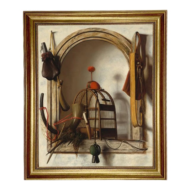 "Niche with Falconry" After Christoffel Pierson Contemporary Reproduction Print on Canvas, Gold Frame, 16 x 20 For Sale