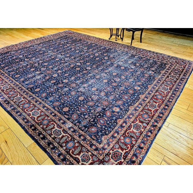 Persian Vintage Persian Mahal Sultanabad Rug, Hand-Knotted Wool, Geometric Pattern, 11x14, Navy & Burgundy For Sale - Image 3 of 13