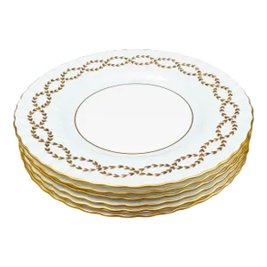 Late 20th Century Minton England Tiffany S600 Gold Laurel Leaf Light Blue Luncheon Plates- Set of 6