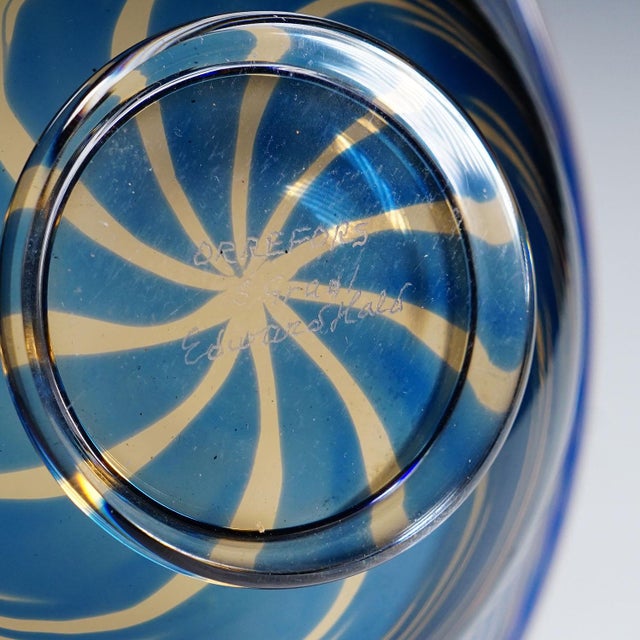 Blue Vintage Slip Graal Bowl by Edward Hald for Orrefors, Sweden For Sale - Image 8 of 8