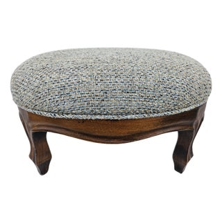 Blue and Brown Tweed Upholstered Oval Footstool For Sale