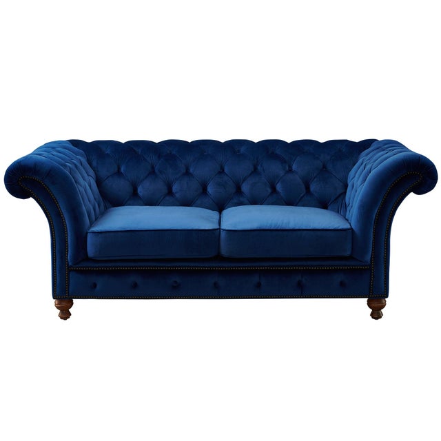 2020s Peyton Sloped Arm Chesterfield Love Seat - Blue Velvet For Sale - Image 5 of 7