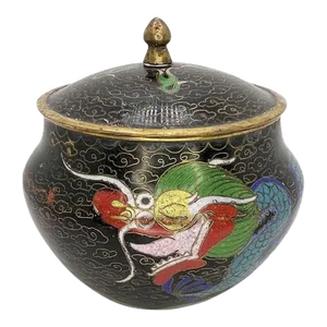 Colorful Black Cloisonné Dragon Ware Jar With Lid - Late Qing Dynasty