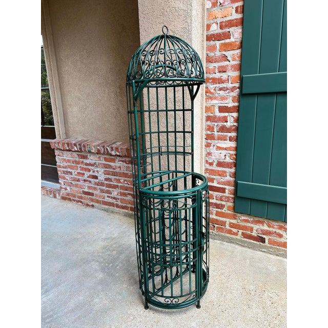 Vintage French Bistro Wine Rack Iron Birdcage Green Tall Patio Bar 21 Bottle For Sale - Image 10 of 18