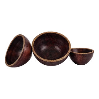 Vintage Indonesian Handmade Nesting Wooden Bowls For Sale
