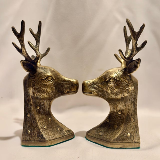 Mid-Century Brass Stag Head Bookends - Set of 2 For Sale In Mobile - Image 6 of 11