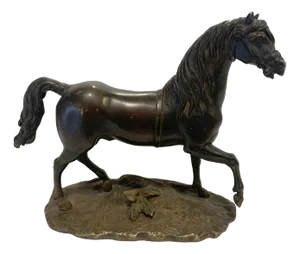 Bronze Horse with Brown Patina on Base, 20th Century