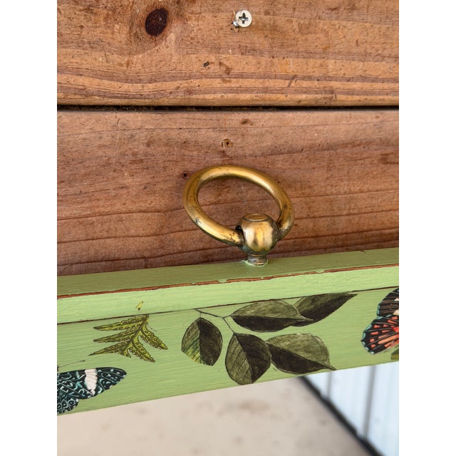 Vintage Green Botanical Decoupage Wall Mirror With Tropical Birds and Butterflies For Sale - Image 4 of 12