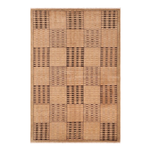 Bohemian Gabbeh Tan/Brown Wool Rug - 6'1'' X 8'10'' For Sale