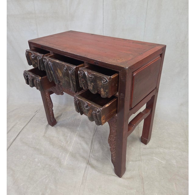 Chinoiserie Antique Chinese Qing Dynasty Lacquer Side Table With Birds and Flowers For Sale - Image 3 of 17