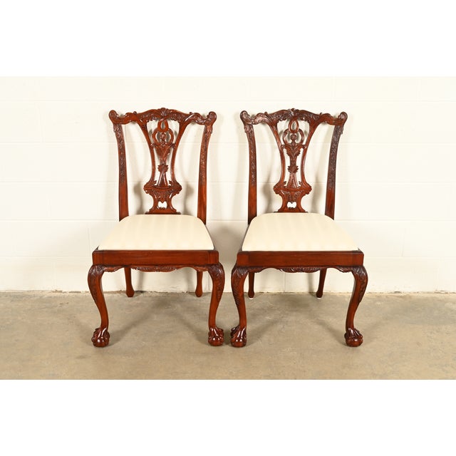 Baker Furniture Style Chippendale Carved Mahogany Side Chairs or Dining Chairs, Pair For Sale - Image 14 of 14