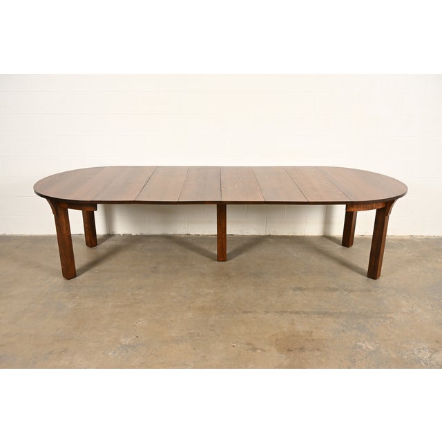 Wood Limbert Antique Mission Oak Arts & Crafts Five-Leg Extension Dining Table, Newly Refinished For Sale - Image 7 of 11