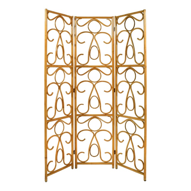 Rattan Three-Panel Folding Screen For Sale