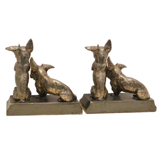 1930s Antique Jennings Brothers Scottish Terrier Cast Bronze Bookends – Rare Begging Pair For Sale - Image 5 of 8