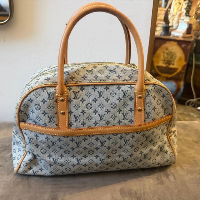 2001 Louis Vuitton Marie Navy Blue Monogram Canvas and Leather Hand Bag For Sale - Image 14 of 18