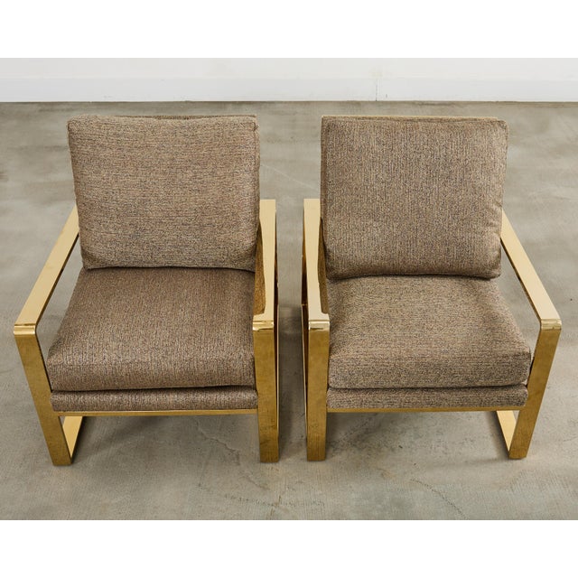 Bernhardt Pair of Milo Baughman Style Brass Lounge Chairs by Bernhardt For Sale - Image 4 of 12