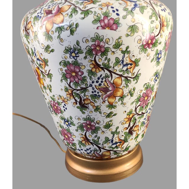 Contemporary Late 20th Century Vintage Italian Pottery Faience Majolica Multi Floral Table Lamp For Sale - Image 3 of 11