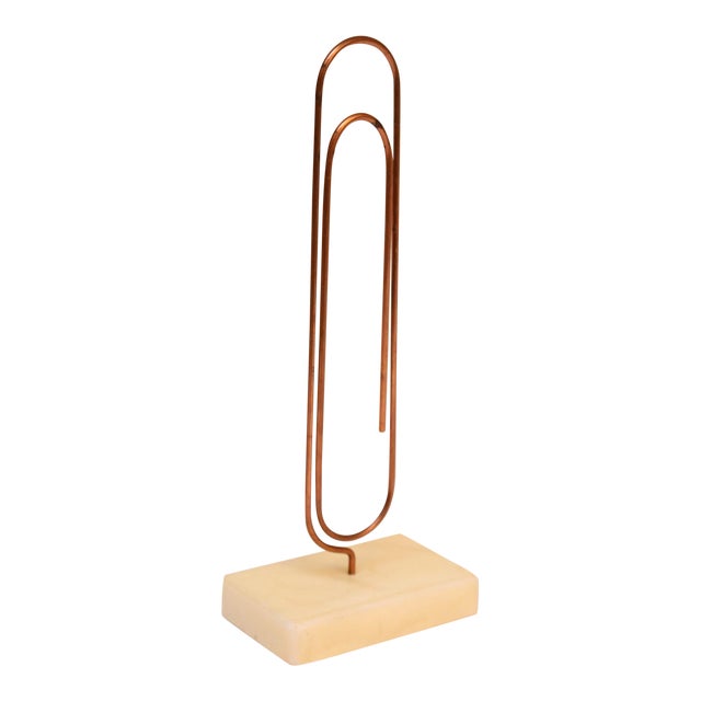 Vintage Oversized Copper Paperclip Sculpture/ Letter Holder Mounted to Marble by Sculptura For Sale